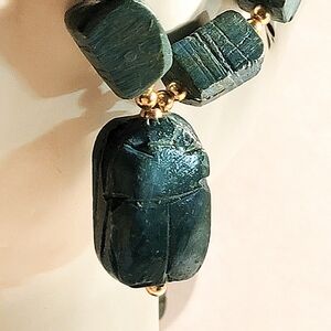 Vintage Green Scarab Necklace With Heiroglyphic Engravings
